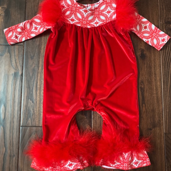 Sassy Me Other - Sassy Me,Red Knit Romper With Ruffle And FeathernT
